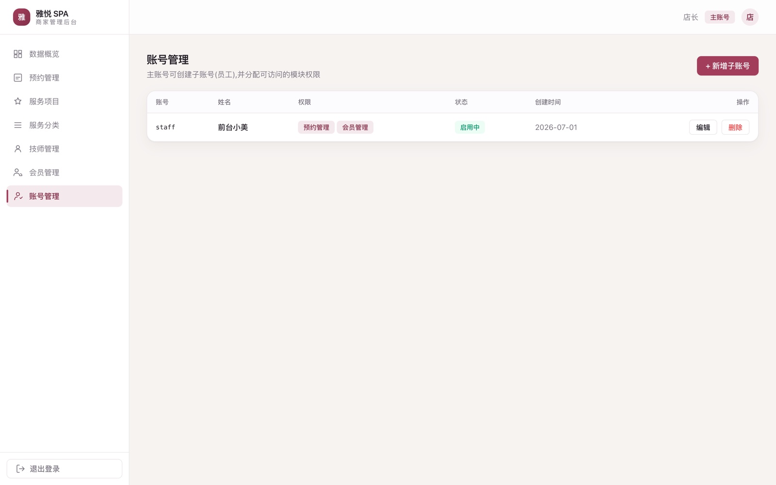 商家后台 · 账号权限