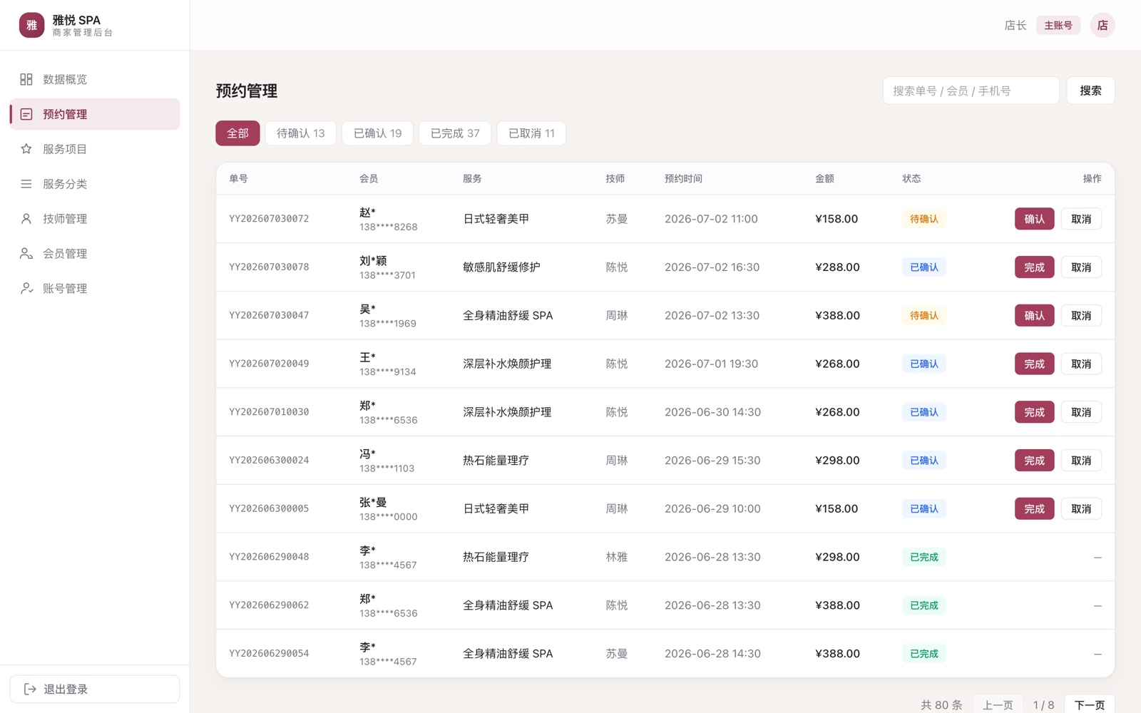 商家后台 · 预约管理